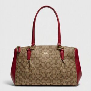 Coach Christie Carryall Large Red Signature Jacquard Gold Hardware